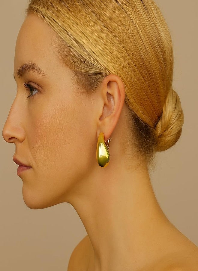 ZENCHEER 14K Gold Clip On Earrings Women,Teardrop Chunky Detachable Hoop Clip-On Earrings for Non Pierced Ears Hypoallergenic Lightweight Earring Clips (Gold) - Image 4